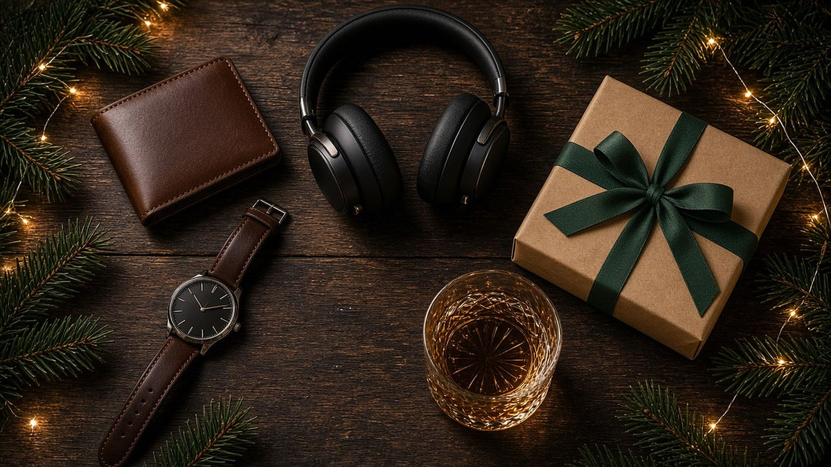 Gifts for him: watch, wallet and headphones