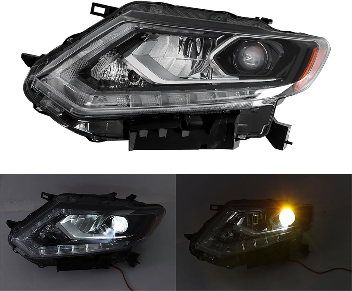 Headlight Assembly Set for 2014-2016 Nissan Rogue – Driver & Passenger Side Halogen Headlamps Replacement (Left + Right Pair)