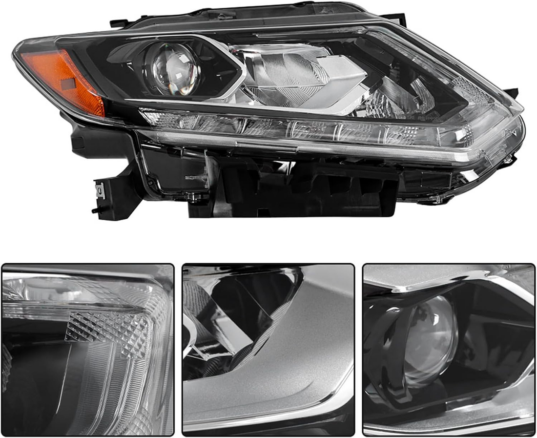 Headlight Assembly Set for 2014-2016 Nissan Rogue – Driver & Passenger Side Halogen Headlamps Replacement (Left + Right Pair)