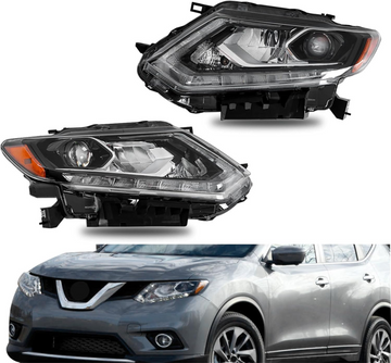 Headlight Assembly Set for 2014-2016 Nissan Rogue – Driver & Passenger Side Halogen Headlamps Replacement (Left + Right Pair)