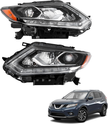 Headlight Assembly Set for 2014 2015 2016 Nissan Rogue – Driver & Passenger Side Clear Lens Headlamps